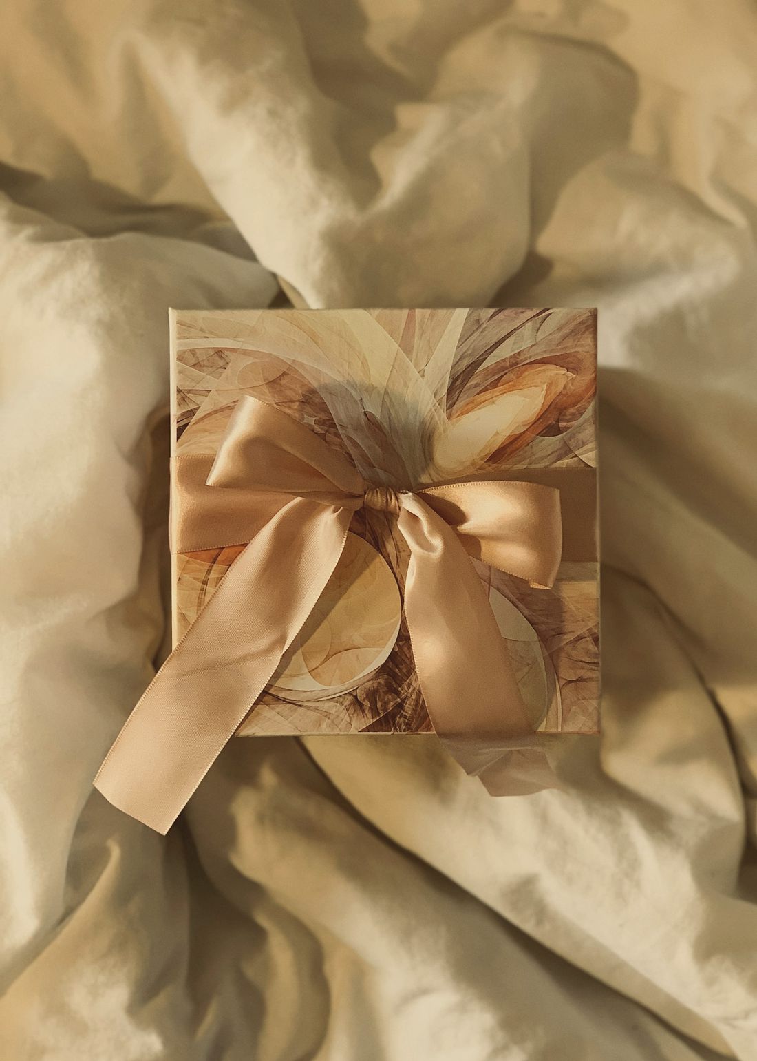 Coffret cadeau noué d’un ruban satiné